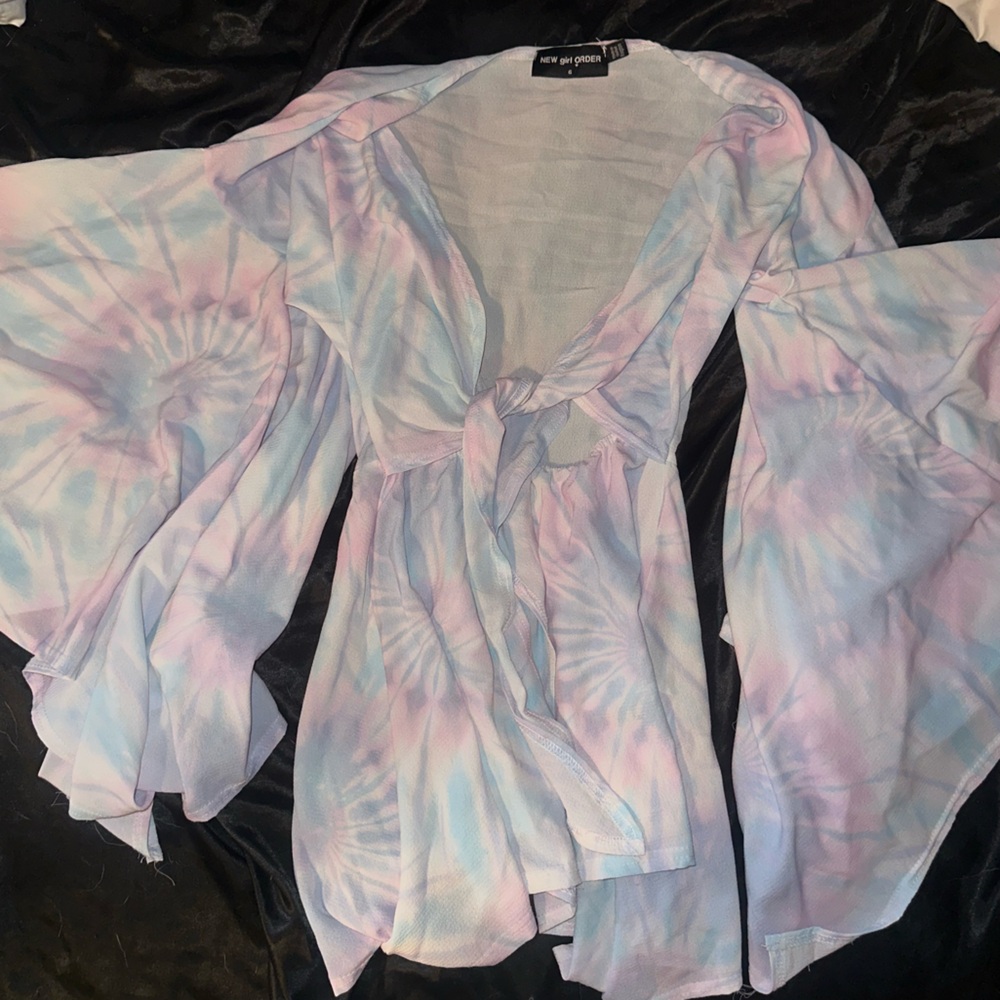 Ethereal Pink and Blue Asymmetrical Dress with Flowing Design